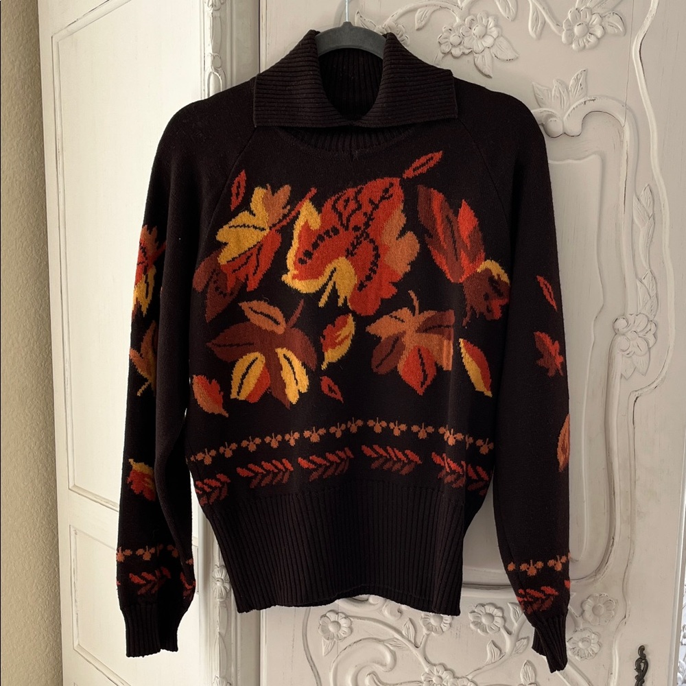 Brown Floral Knit Sweater - Women's Fall Pullover